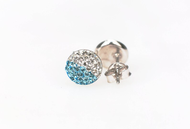 Sterling Silver Pave Radience Stud Earrings, Swarovsky Crystals, Half and Half, Aquamarine and White, Unique and Chic Style Stud Earrings. image 4