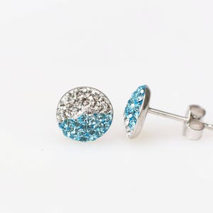 Sterling Silver Pave Radience Stud Earrings, Swarovsky Crystals, Half and Half, Aquamarine and White, Unique and Chic Style Stud Earrings. image 3