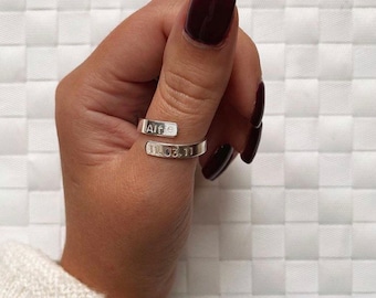 Hand stamped & personalised ~ Sterling Silver Wrap Hug Adjustable Ring