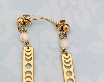 Golden Phases of the Moon Earrings with Mother of Pearl