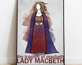 Lady Macbeth Art Print William Shakespeare Literary Ladies Illustration Drawing Original 8x10 (UNFRAMED)