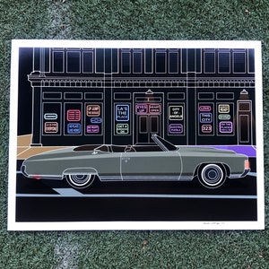 1971 Chevy Impala Neon Signs Poster Illustration Print By Charles LaBonge 18&quot; x 24, Los Angeles