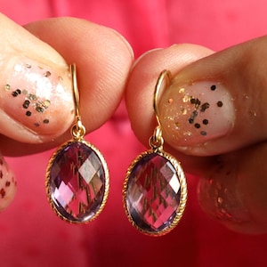 18k Solid Gold Amethyst Drop Earrings