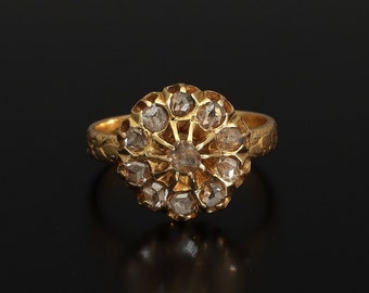 Anello con diamante a taglio rosa antico revival, anello con fiore con diamante in stile antico, anello con grappolo di fiori con diamante antico, anello di fidanzamento alternativo
