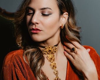 Collar antiguo de granate, joyería italiana de oro macizo de 18 quilates, pieza de colección del siglo XIX.