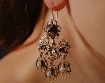Pendientes antiguos de granate, época georgiana, joyería italiana