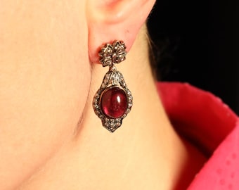 Vintage Garnet Earrings with Diamonds: ART DECO Style