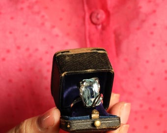 Diamond Snake Ring with Aquamarine: Animal Jewelry, Solid 14k Gold