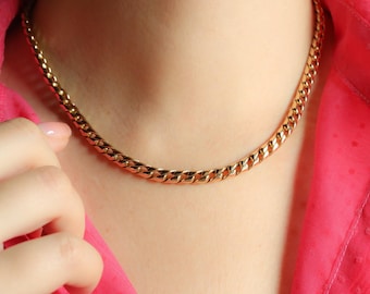 Vintage 18k Solid Gold Curb Chain Necklace: Thick Fancy Link, 17 inch