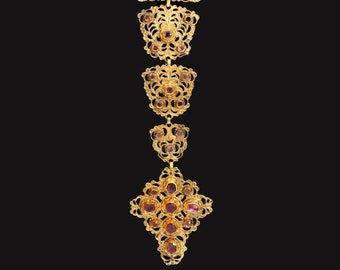 COLLECTORS ITEM Antique Italian 19th Century Cross Garnet Necklace, Georgian Era Solid 18k Gold Rococo Jewelry