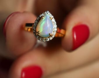 Opal Ring for Women: 14k Solid Gold & Silver