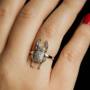 Diamond Scarab Beetle Ring: Silver Insect Amulet