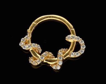 Nose Clicker Ring, Paved Diamond Encrusted Snake Septum Piercing Body Jewelry 16g