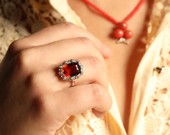 Art Deco Citrine Ring: Vintage Madeira Citrine, Orange Gemstone, 1920s Jewelry