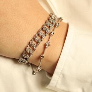 Gray Pave Diamond Cuban Link Bracelet: Sterling Silver CURB CHAIN