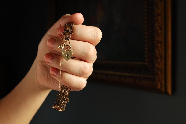 Padlock Bracelet: Vintage Fancy Link Chain Bracelet with Heart Padlock