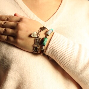 Padlock Bracelet: Vintage Fancy Link Chain Bracelet with Heart Padlock