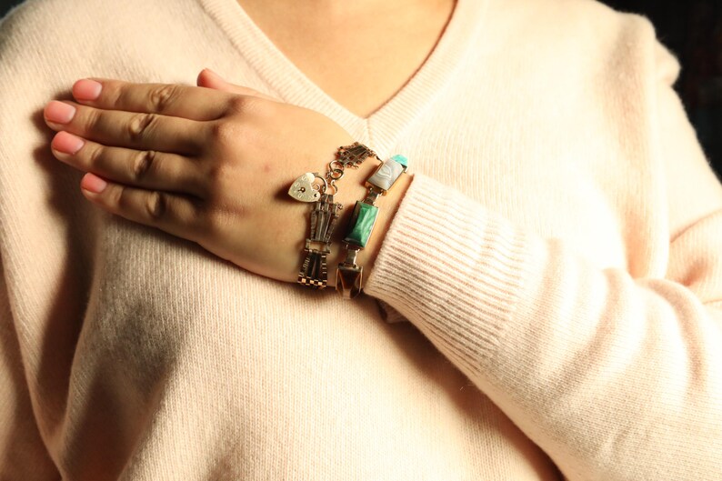 Padlock Bracelet: Vintage Fancy Link Chain Bracelet with Heart Padlock