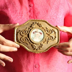 Antique French Brass Trinket Box: Rivière Signed Portrait Miniature