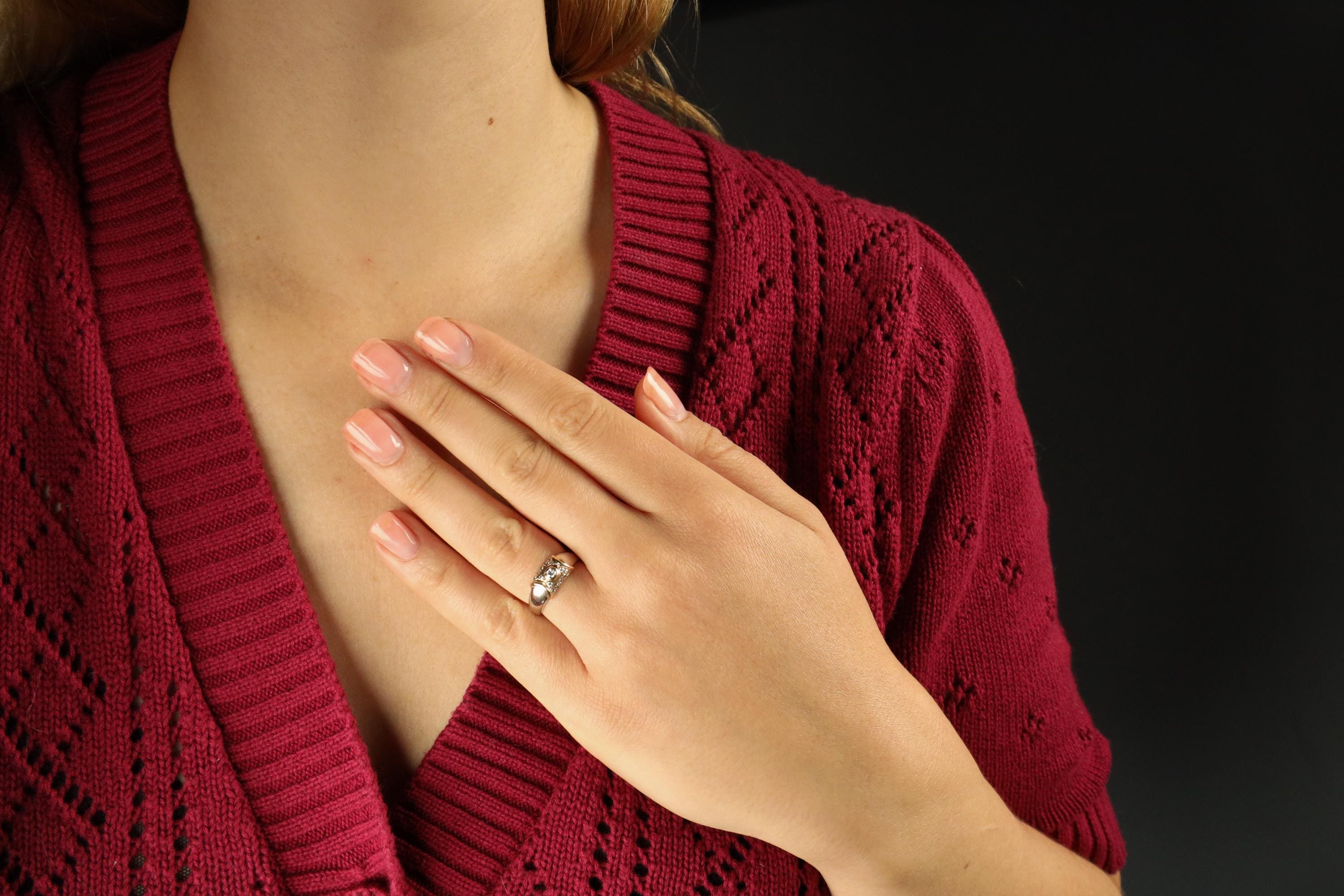 Vintage Diamond Pinky Ring: 14k Solid White Gold