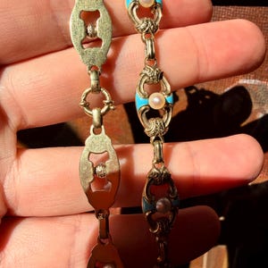 Antique Gold Chain Necklace, Turquoise Enamel Bracelet, IMPORTANT Victorian Jewelry, 32g