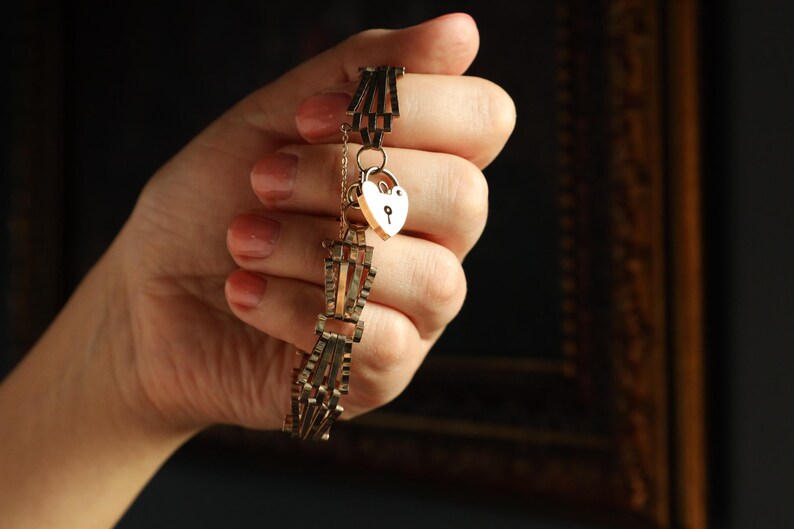 Padlock Bracelet: Vintage Fancy Link Chain Bracelet with Heart Padlock