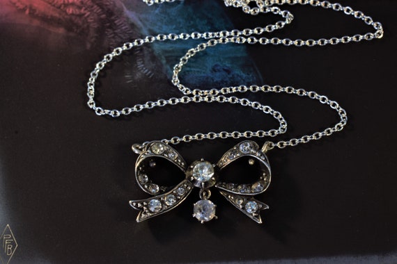 Antique Victorian Foiled Paste Bow Necklace, Antiq