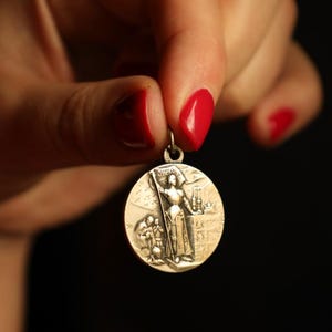 Antique French Medal, Joan of Arc Pendant, French Silver Jewelry