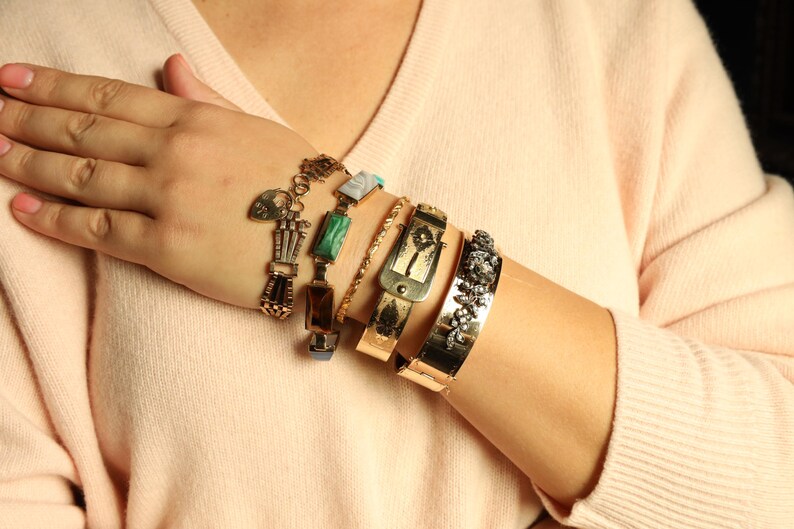 Padlock Bracelet: Vintage Fancy Link Chain Bracelet with Heart Padlock