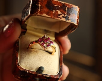 Natural Ruby and Diamond Ring, July Birthstone Anniversary Ring, Antique Revival Jewelry, SOLID 18K 750 Gold