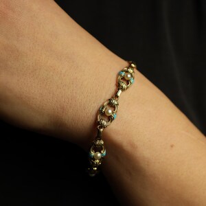 Antique Gold Chain Necklace, Turquoise Enamel Bracelet, IMPORTANT Victorian Jewelry, 32g