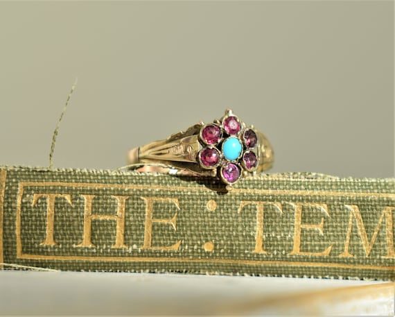 Antique Garnet Paste and Turquoise Ring Antique Ye