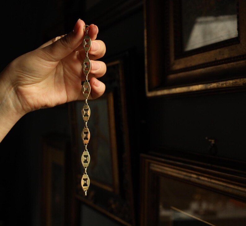 Antique Gold Chain Necklace, Turquoise Enamel Bracelet, IMPORTANT Victorian Jewelry, 32g