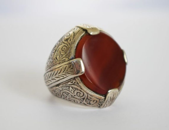 Vintage Silver Ottoman Carnelian Ring, Unisex Sign