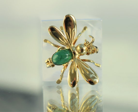 Vintage Gold Insect Brooch, Vintage Emerald Insect