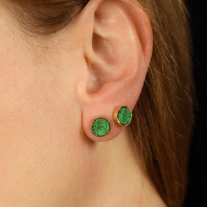 Uncut Green Garnet Earrings - Unisex 18k Gold Posts, Raw Tsavorite Gemstone Studs