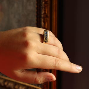 Vintage Blue Sapphire Ring, Cabochon Ring, Brutalist Ring, 1960s Jewelry, Retro Statement Ring, Heavy Gold Ring 16g