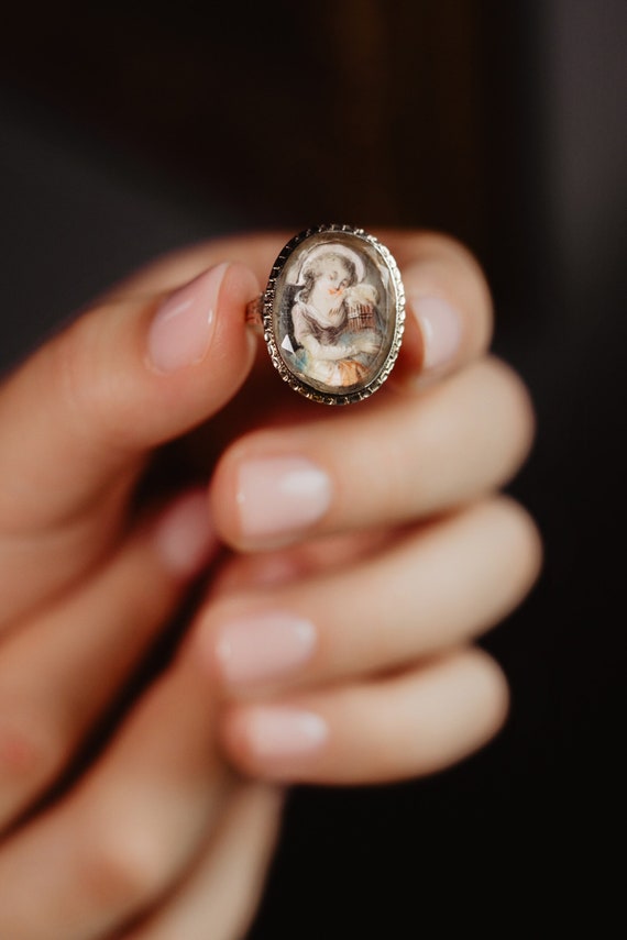 Antique Georgian Portrait Miniature Ring, Handmade