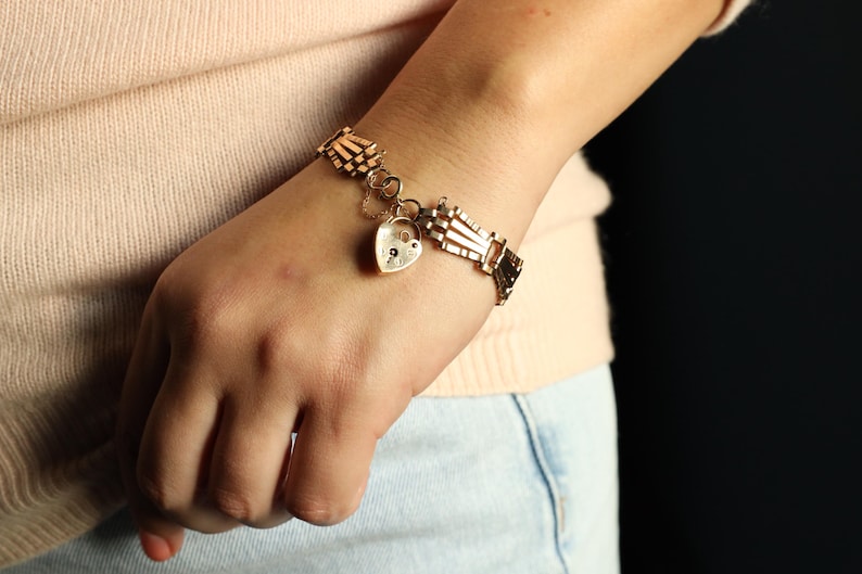 Padlock Bracelet: Vintage Fancy Link Chain Bracelet with Heart Padlock