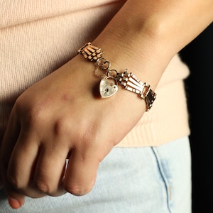 Padlock Bracelet: Vintage Fancy Link Chain Bracelet with Heart Padlock