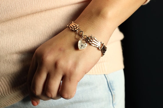 Vintage Heart Padlock Bracelet - British Vintage, Solid 9k Gold