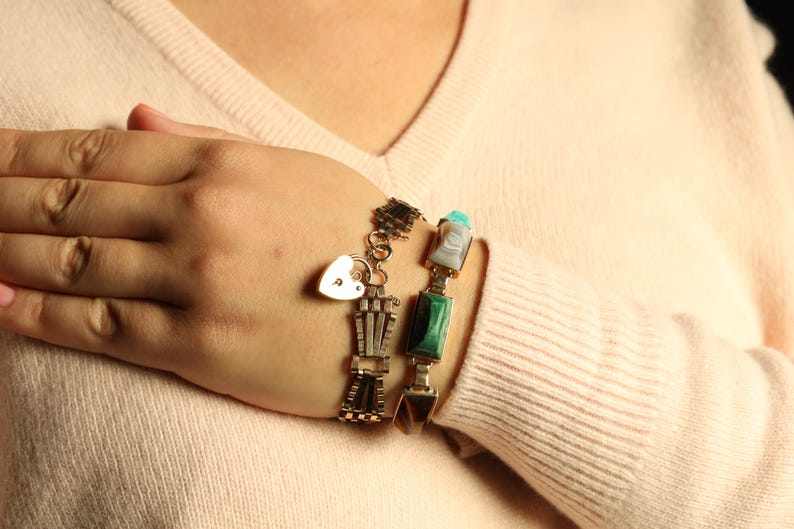 Padlock Bracelet: Vintage Fancy Link Chain Bracelet with Heart Padlock