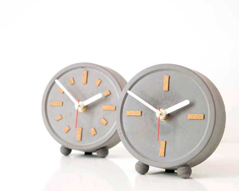 Small Table Clock Concrete Round Interior Contemporary Image 0