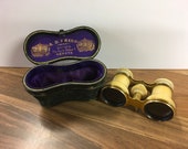 Antique Opera Glasses Leather Case with Purple Silk Lining A D Fries Genova Italy