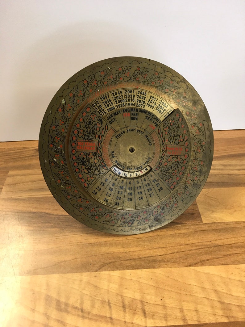 Vintage 100 Year Calendar Brass Circular Turning / Calendrier Etsy