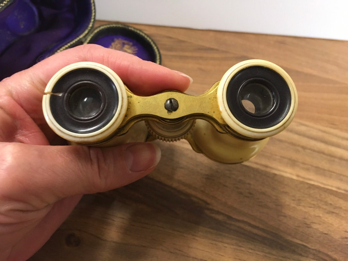 Antique Opera Glasses Leather Case with Purple Silk Lining A D Etsy