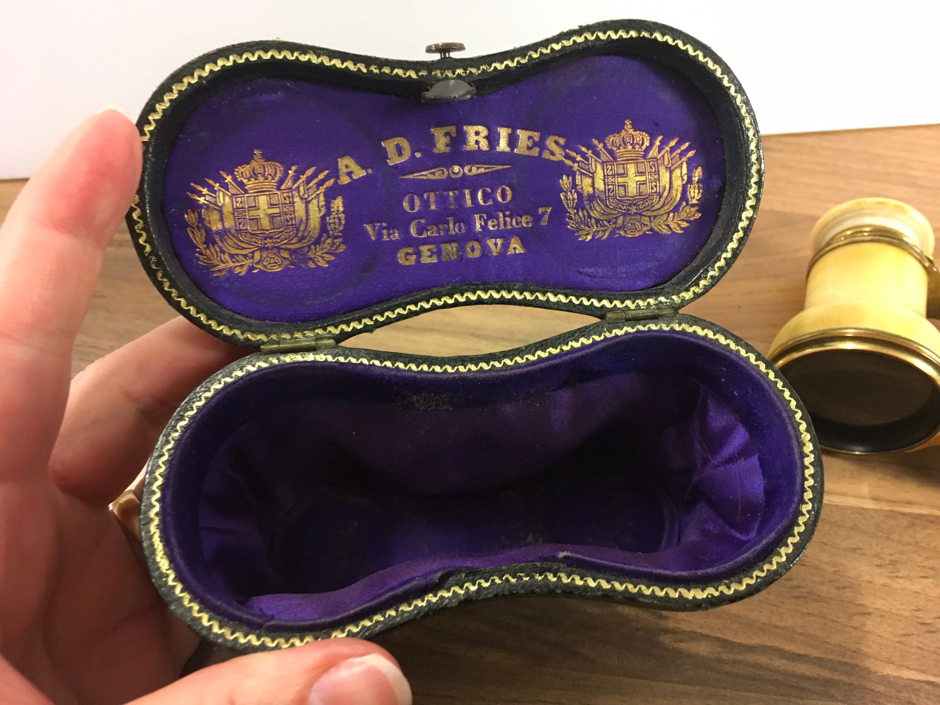 Antique Opera Glasses Leather Case with Purple Silk Lining A D Etsy