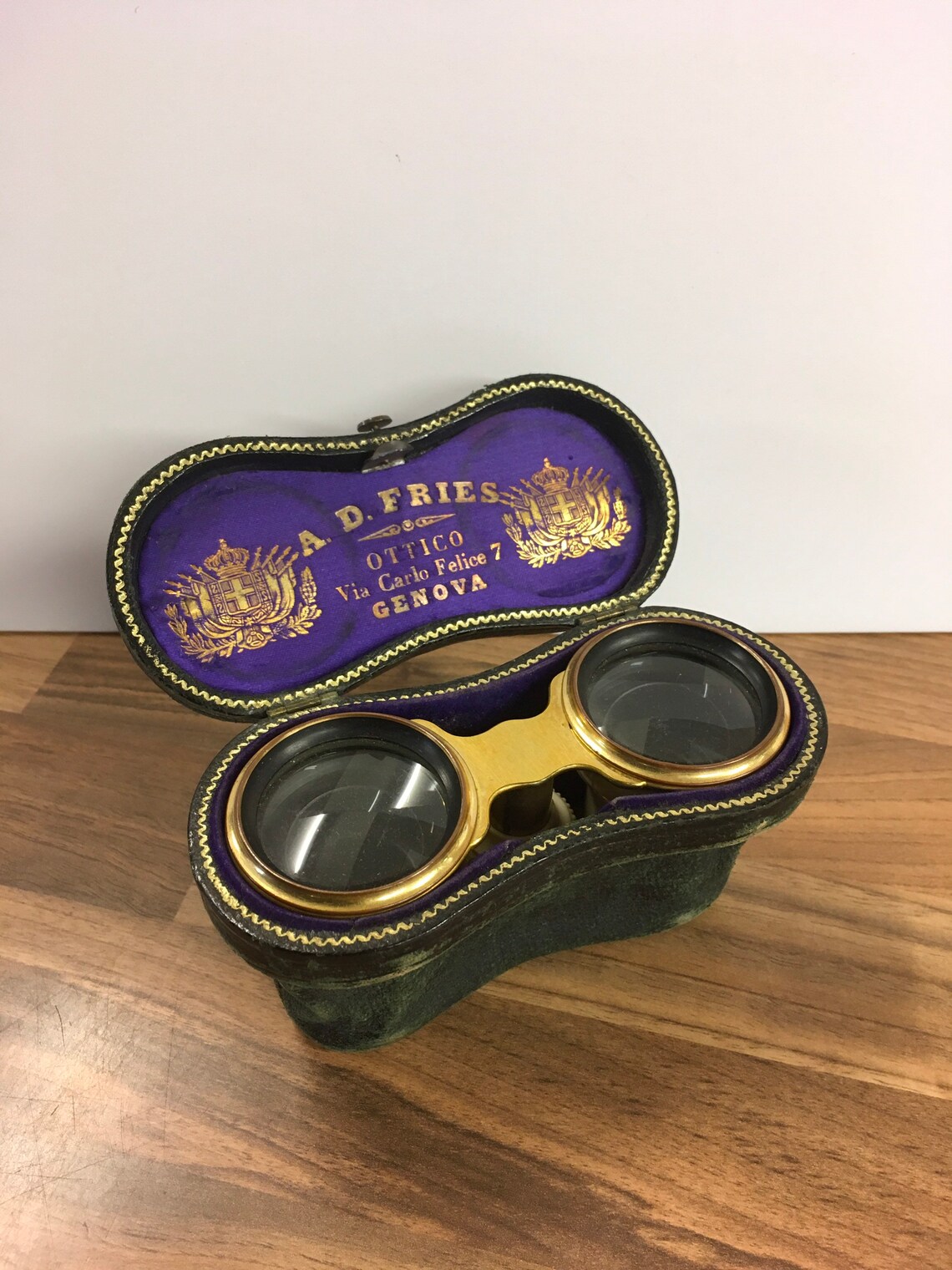 Antique Opera Glasses Leather Case with Purple Silk Lining A D Etsy