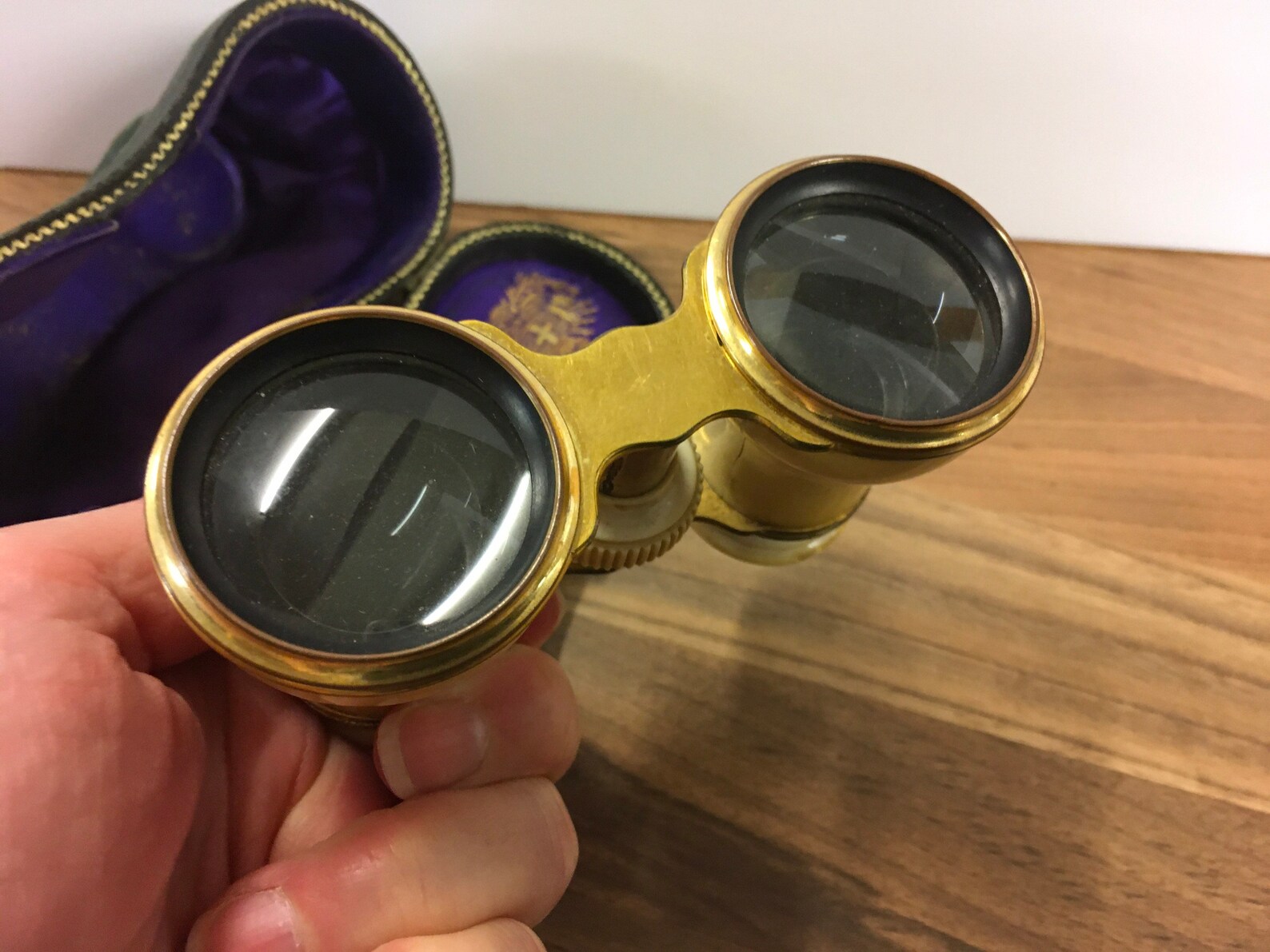 Antique Opera Glasses Leather Case with Purple Silk Lining A D Etsy