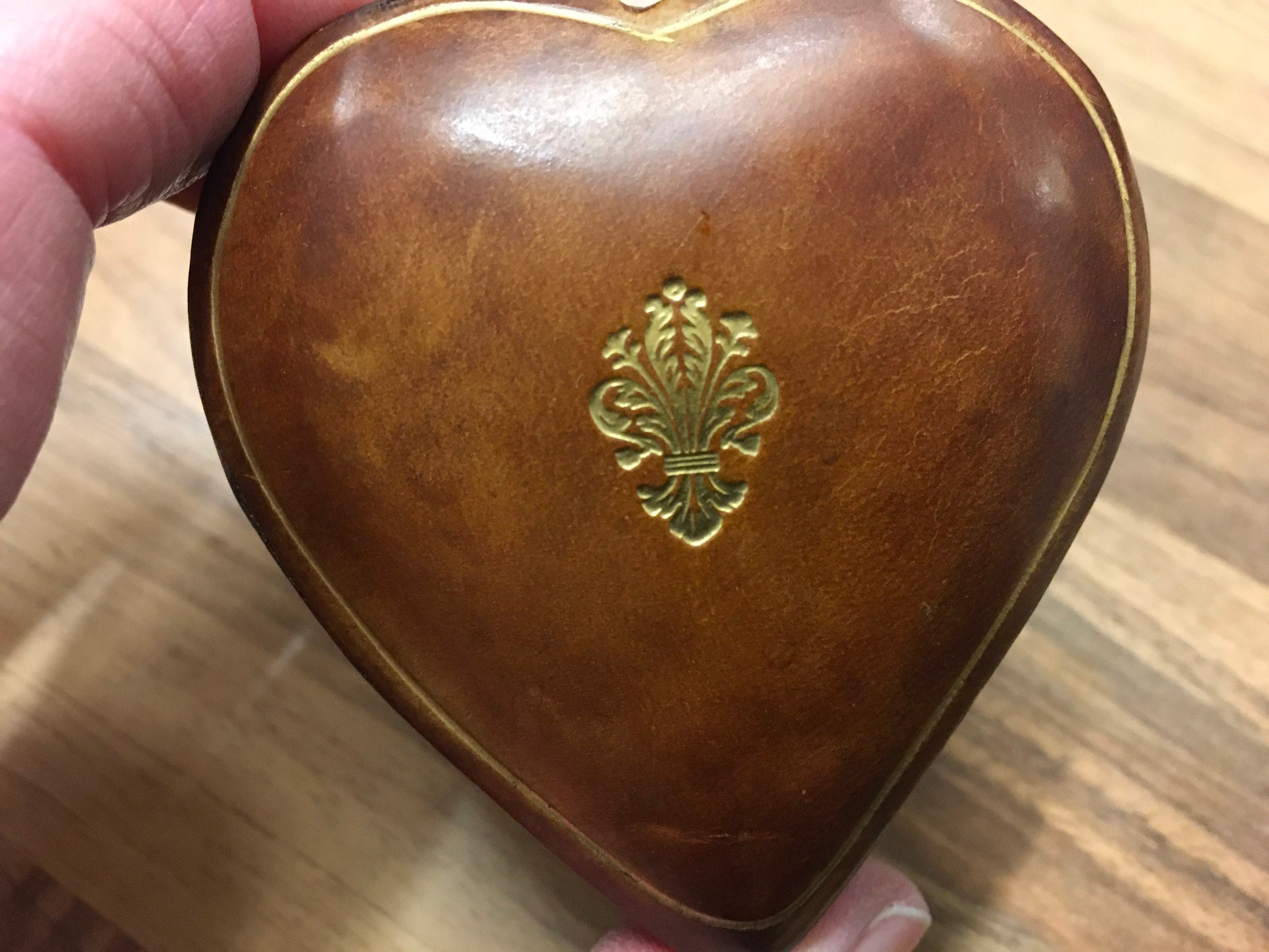 Vintage Brown Leather Heart Jewellery or Ring Box Embossed Etsy.de